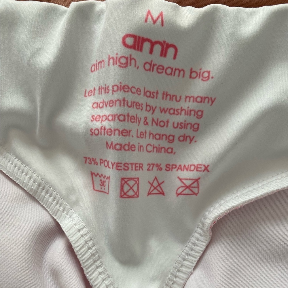 NWT aim’n Sportswear Signature Pink Stripe Tights Size Medium, Pink/White - Picture 6 of 11